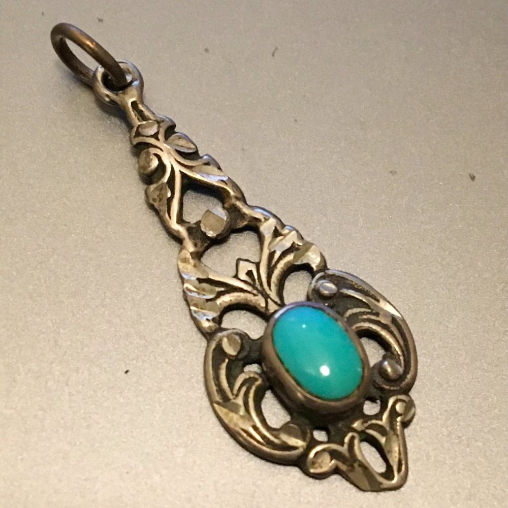 Small Pendant Vintage 1960's Persian Turquoise Sterling Silver .925
